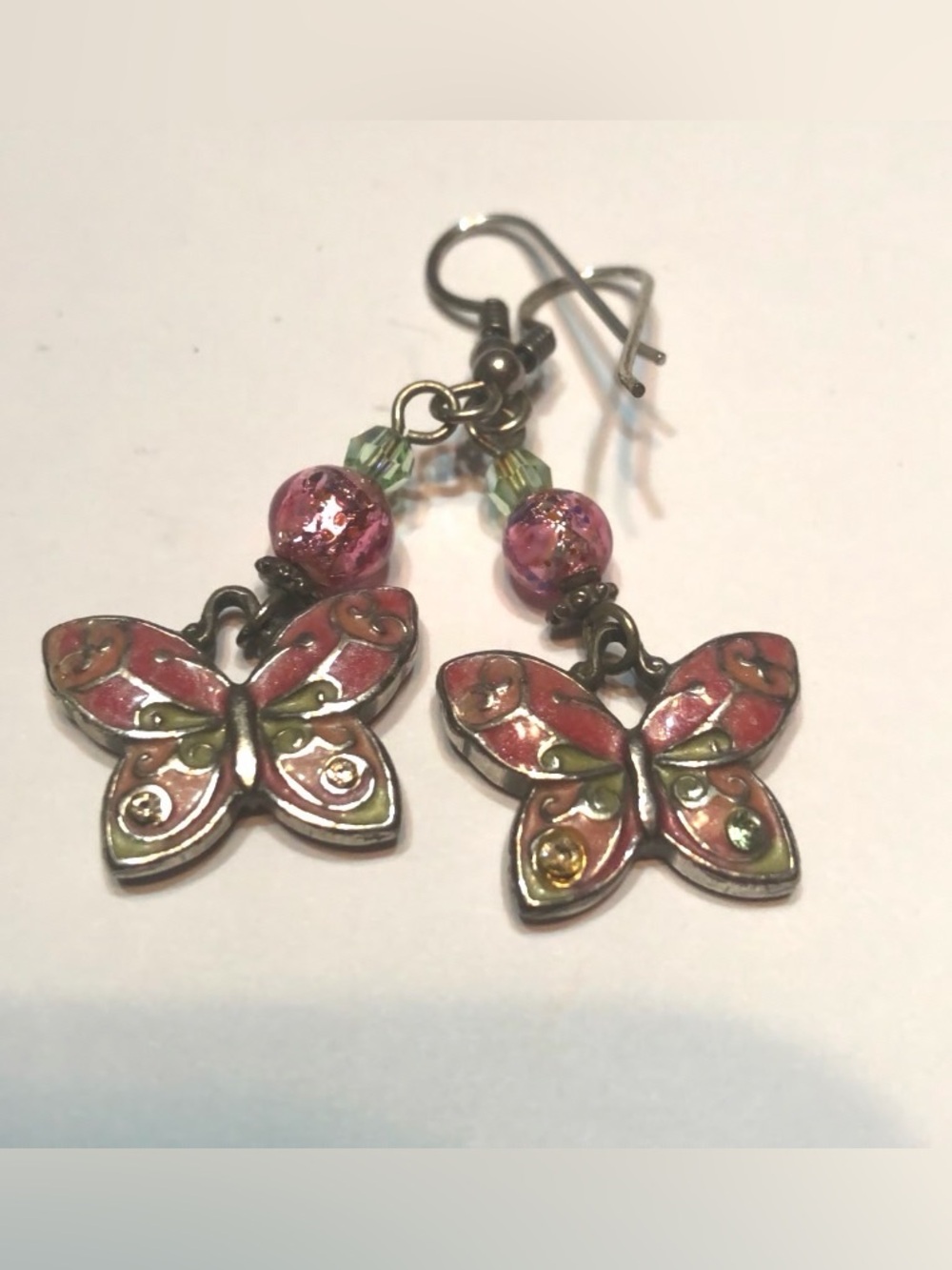 🦋 Brighton ‘FLUTTER’ VTG+ SLVR & CRYSTAL Pink Enamel Butterfly Earrings! RETIRED